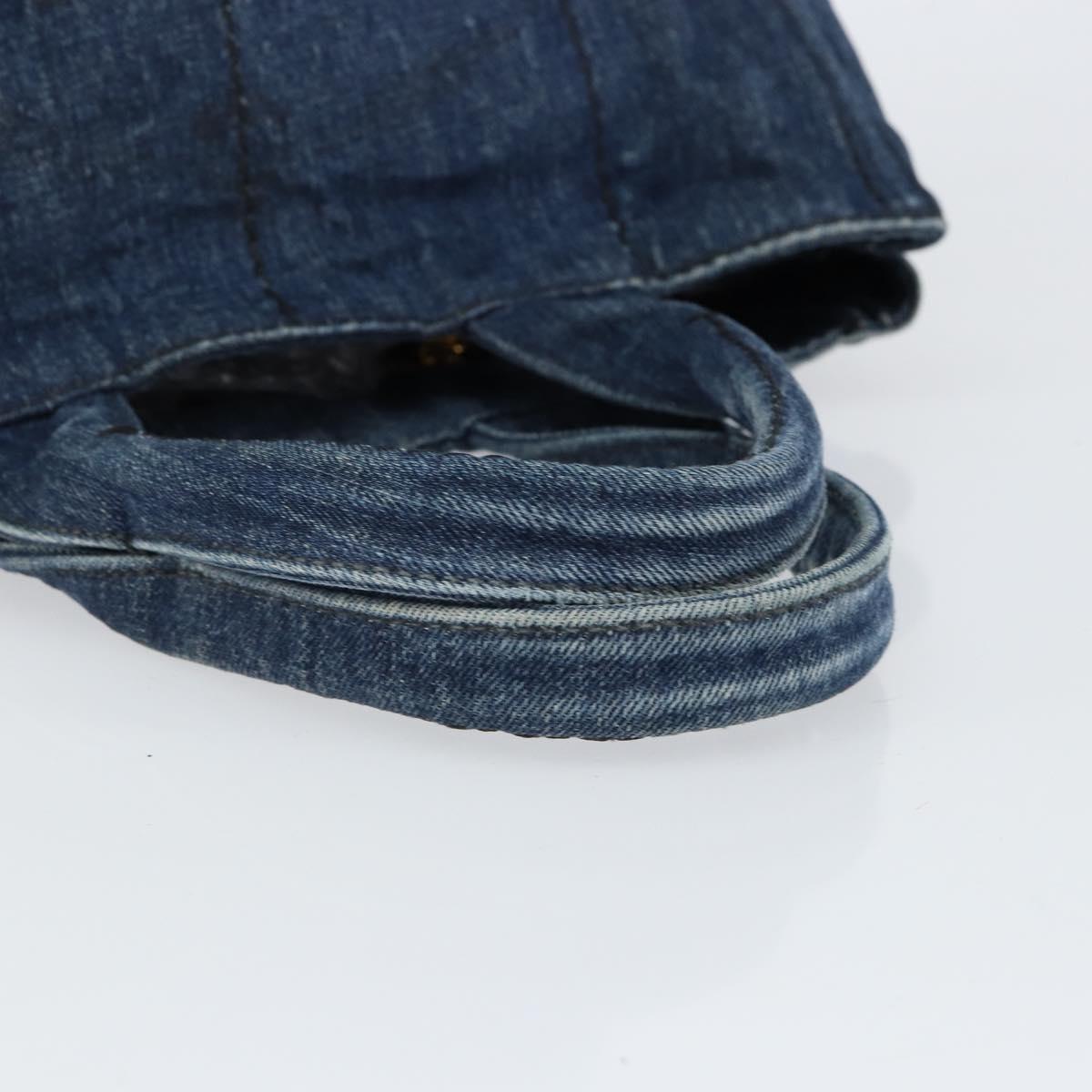 PRADA Canapa MM Hand Bag Denim Blue Gold Auth BA7761