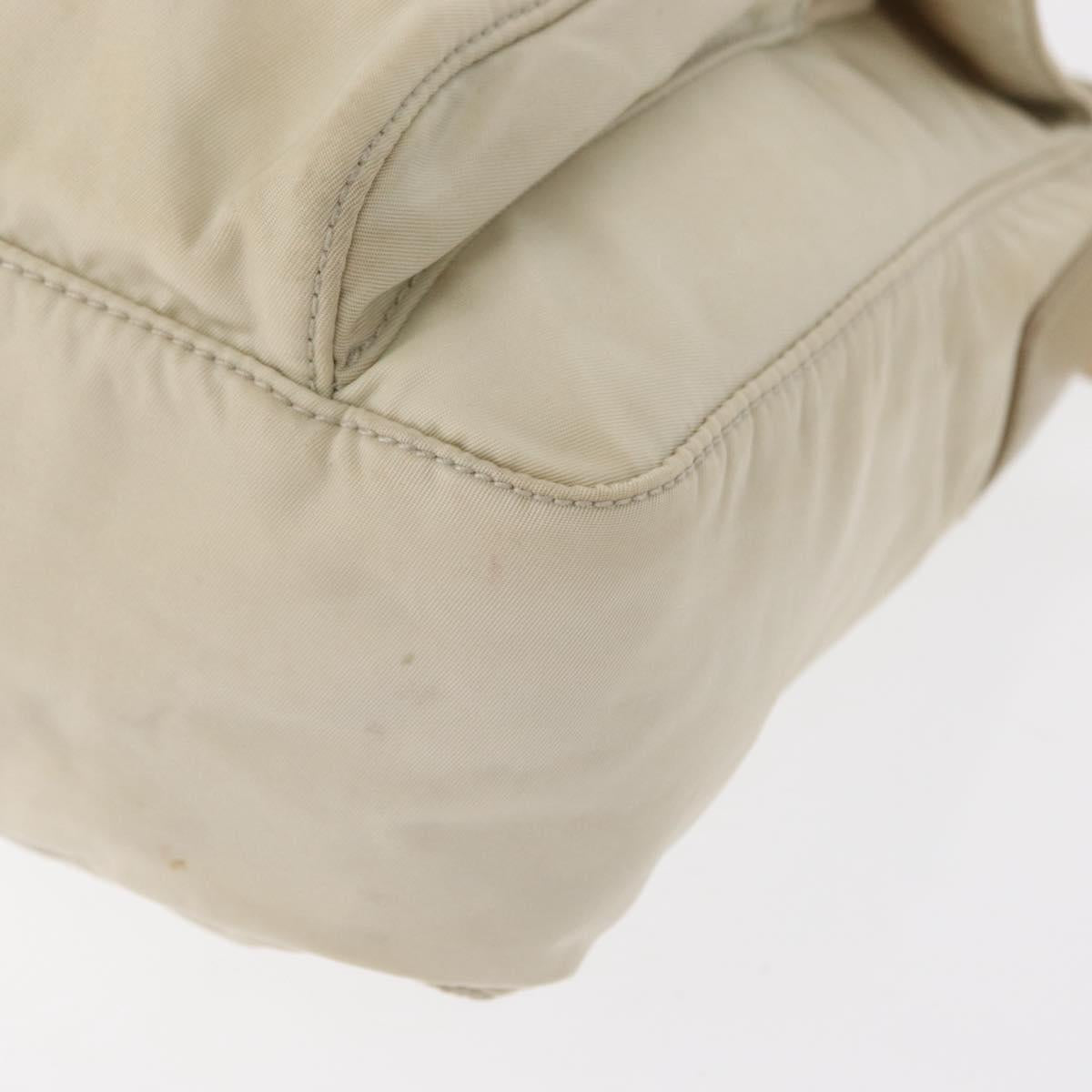 PRADA Shoulder Bag Nylon Beige Silver Auth BA7762