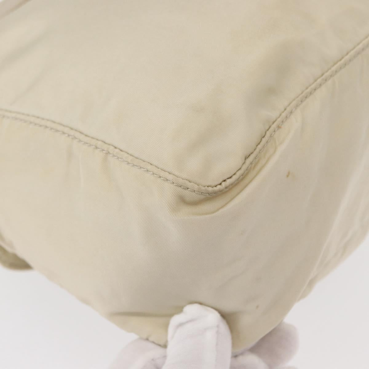 PRADA Shoulder Bag Nylon Beige Silver Auth BA7762