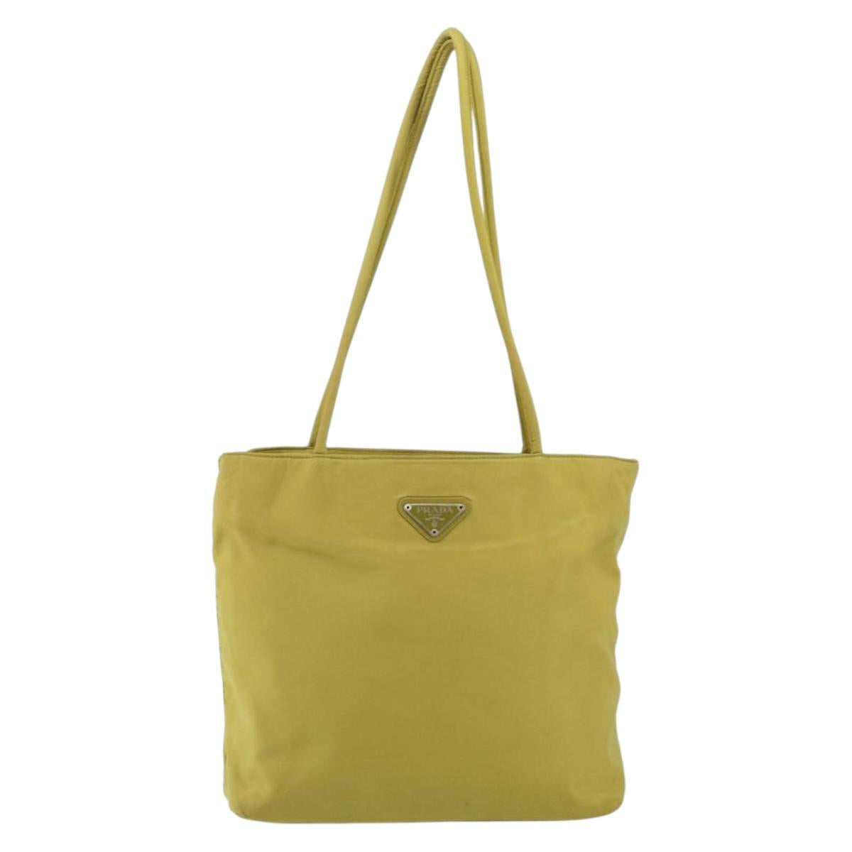 PRADA Shoulder Bag Nylon Yellow Silver Auth BA7763