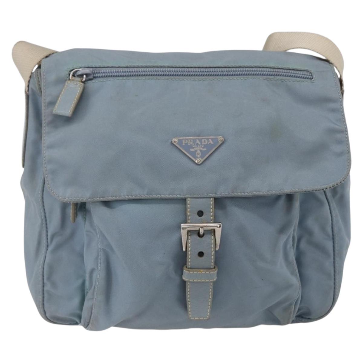 PRADA Shoulder Bag Nylon Light Blue Silver Auth BA7764