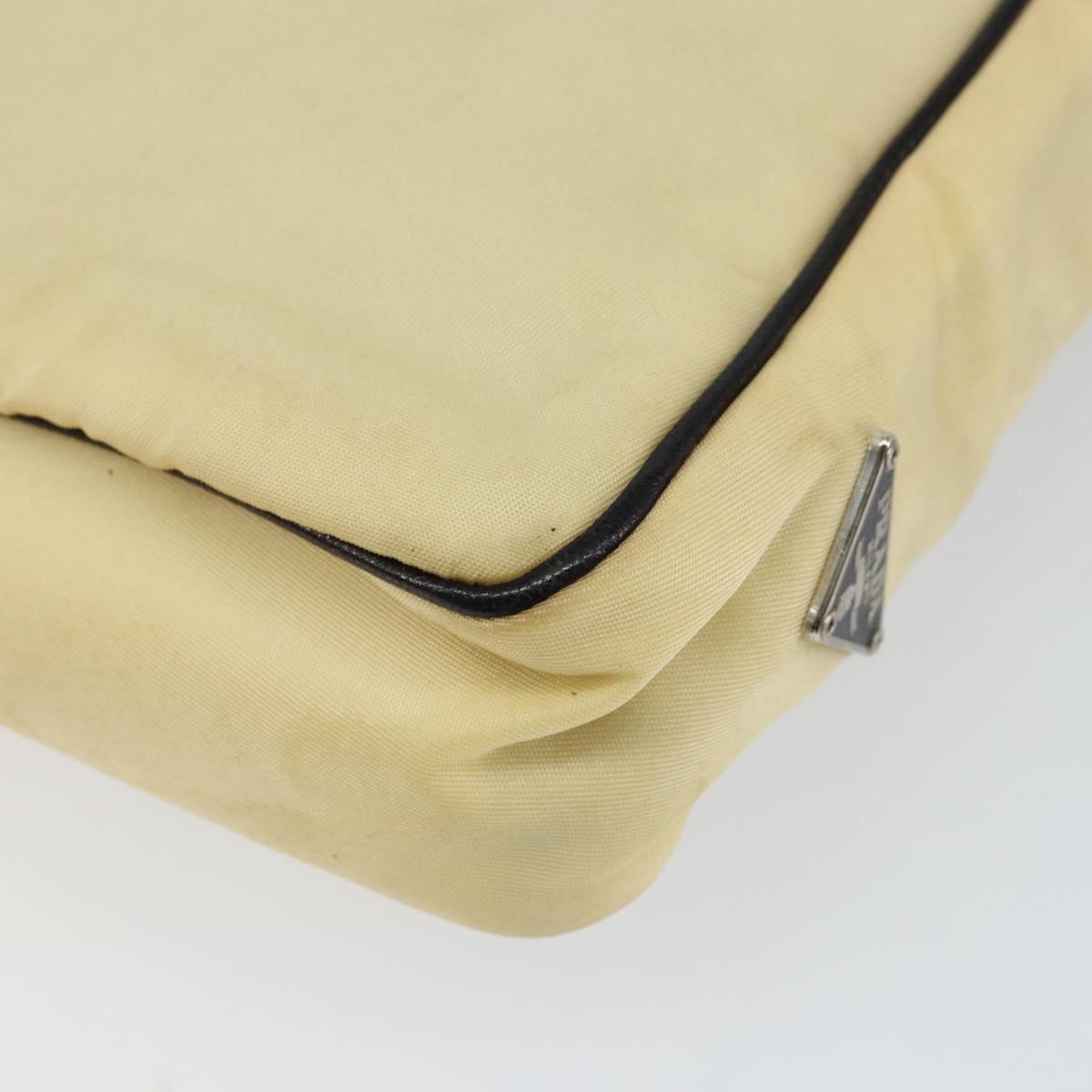 PRADA Hand Bag Nylon Leather Beige Silver Auth BA7765