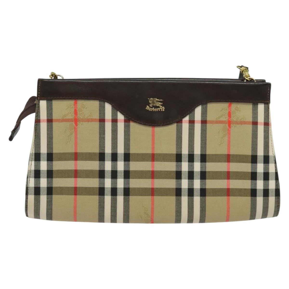 Burberrys Nova Check Shoulder Bag Canvas Beige Gold Auth BA777