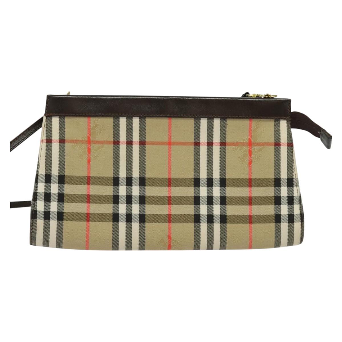 Burberrys Nova Check Shoulder Bag Canvas Beige Gold Auth BA777