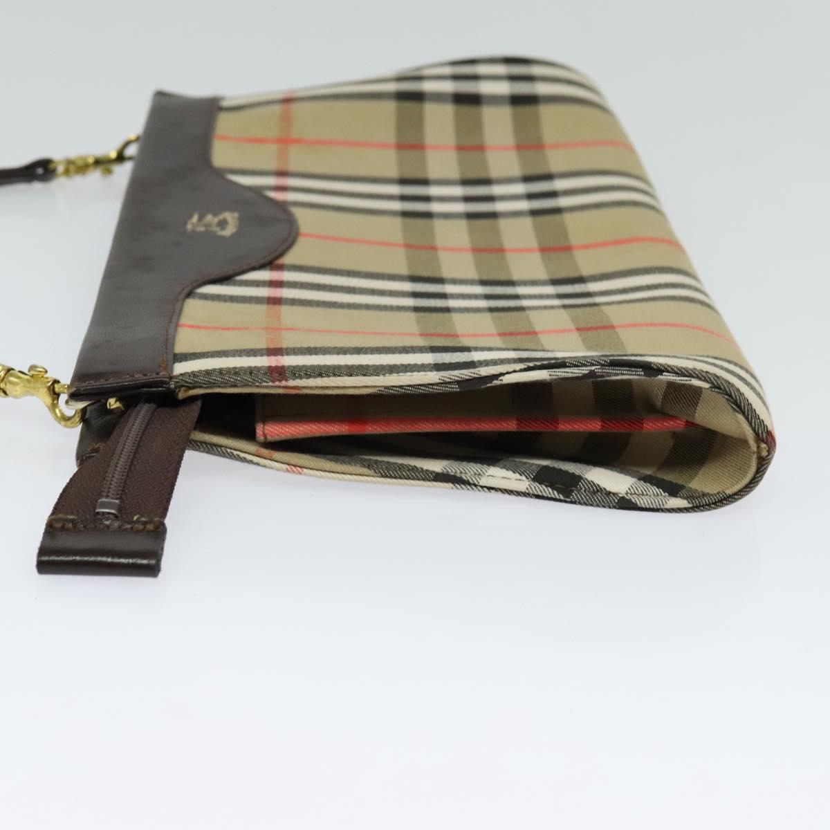 Burberrys Nova Check Shoulder Bag Canvas Beige Gold Auth BA777