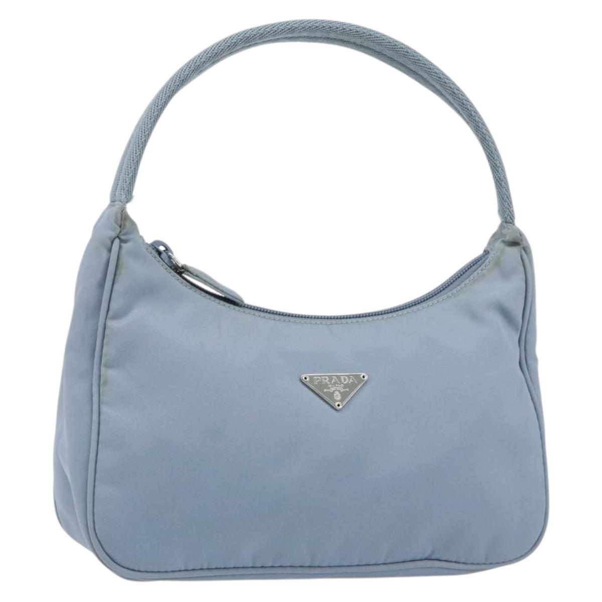 PRADA Hand Bag Nylon Light Blue Silver Auth BA7770