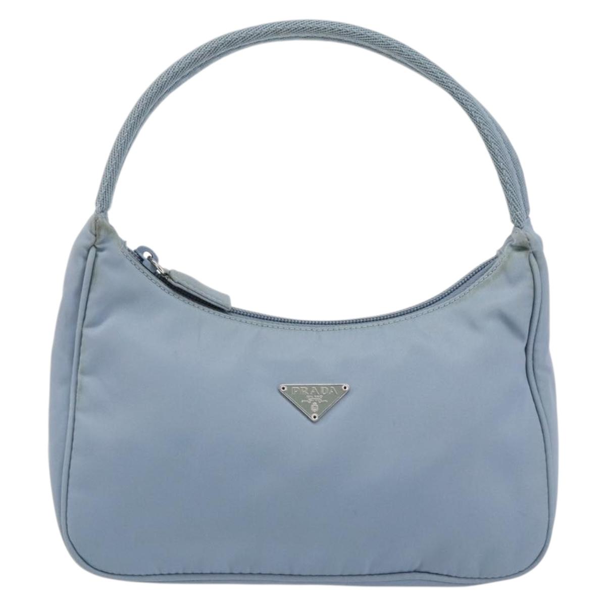 PRADA Hand Bag Nylon Light Blue Silver Auth BA7770