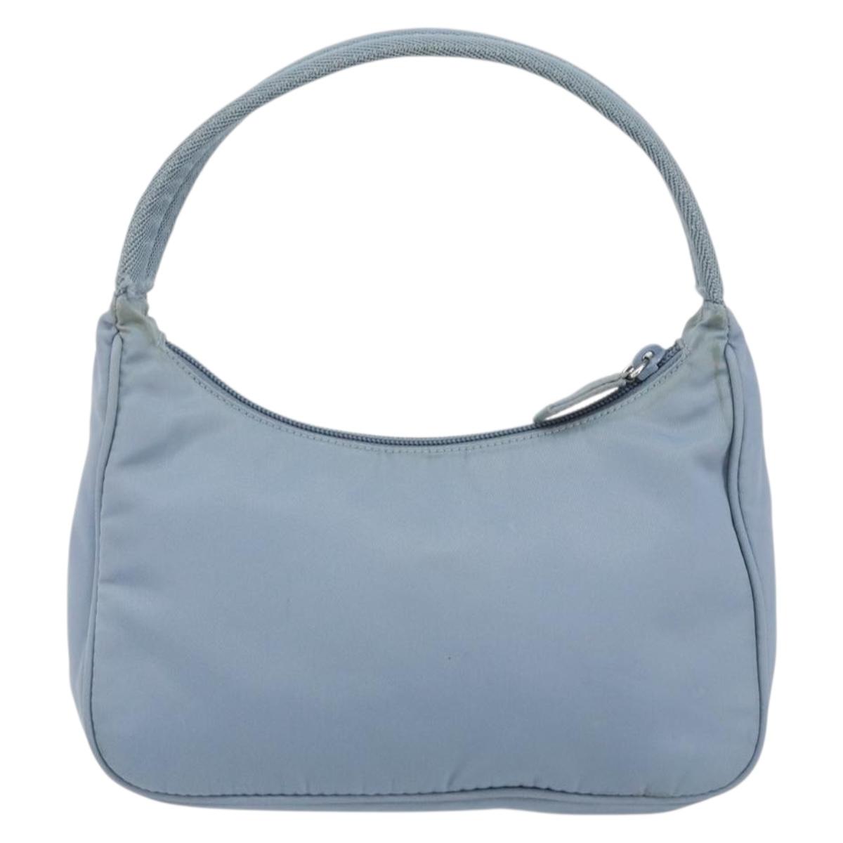 PRADA Hand Bag Nylon Light Blue Silver Auth BA7770