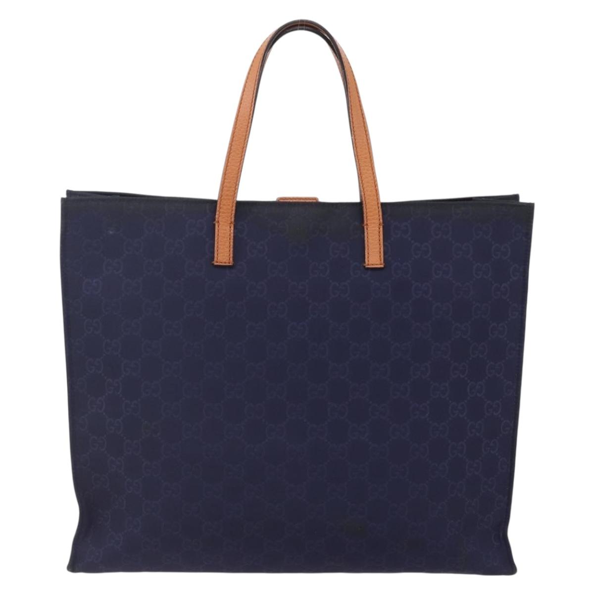 GUCCI GG Canvas Tote Bag Nylon Navy 355732 Auth BA7774