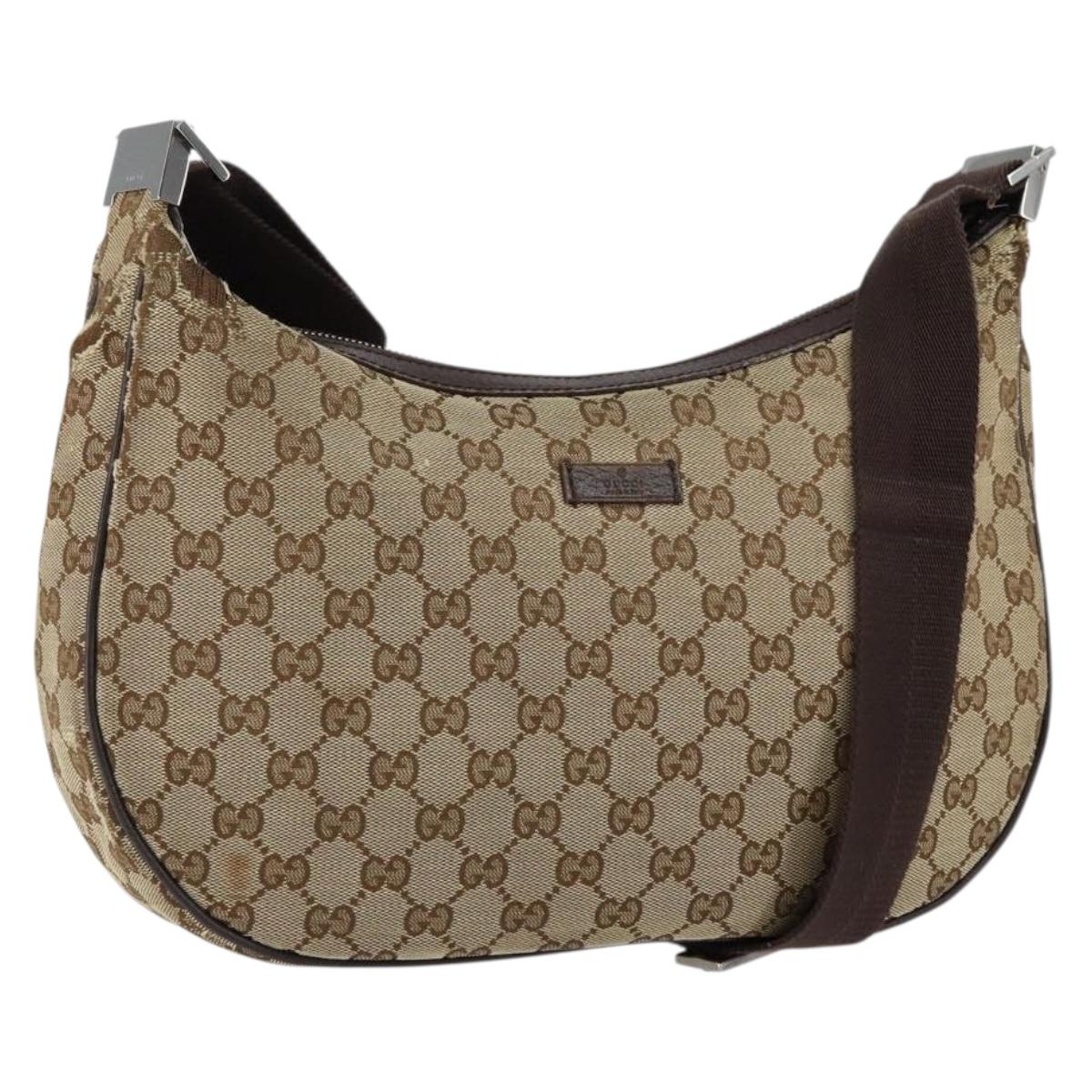 GUCCI GG Canvas Shoulder Bag Beige Silver 122790 Auth BA7775