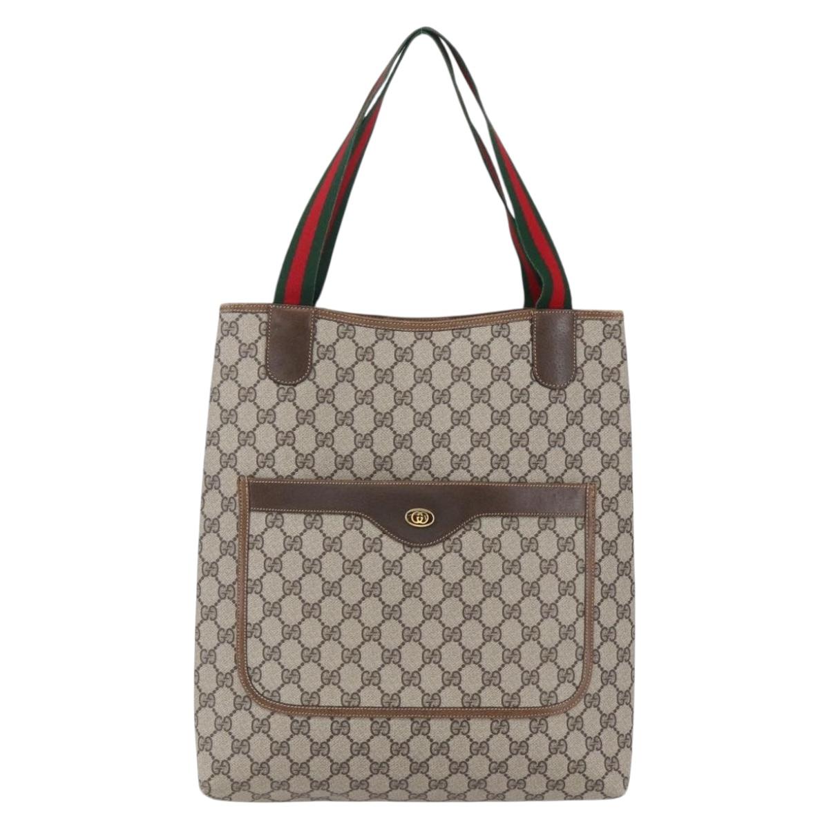GUCCI GG Supreme Web Sherry Line Tote Bag PVC Beige Red 378 02 003 Auth BA7777