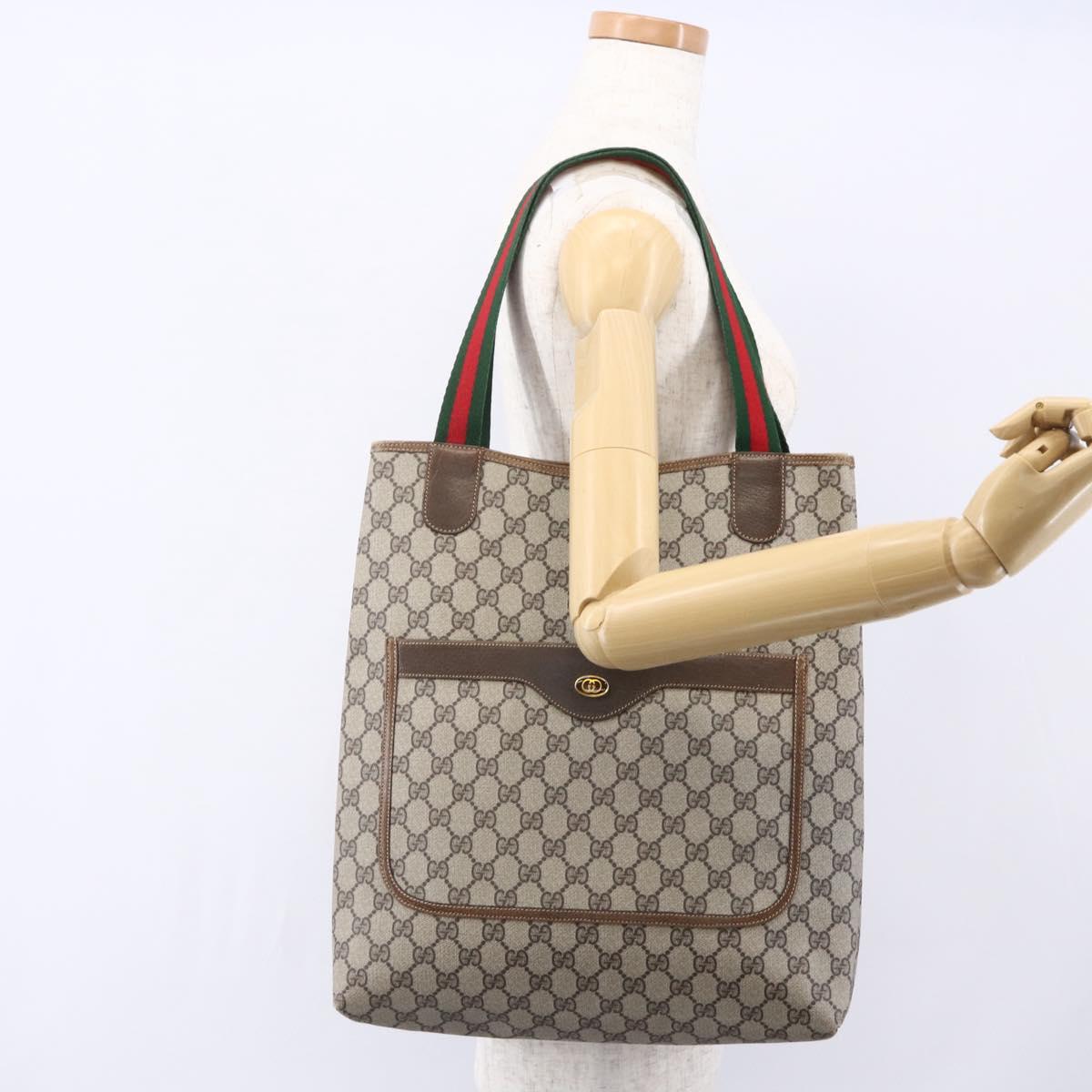 GUCCI GG Supreme Web Sherry Line Tote Bag PVC Beige Red 378 02 003 Auth BA7777