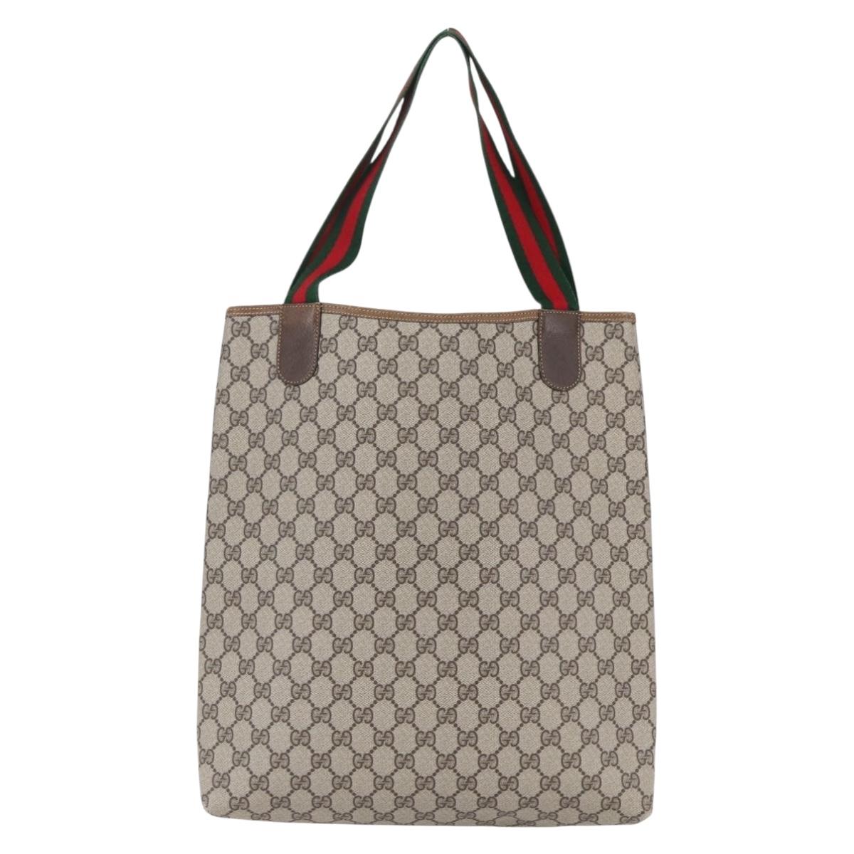 GUCCI GG Supreme Web Sherry Line Tote Bag PVC Beige Red 378 02 003 Auth BA7777