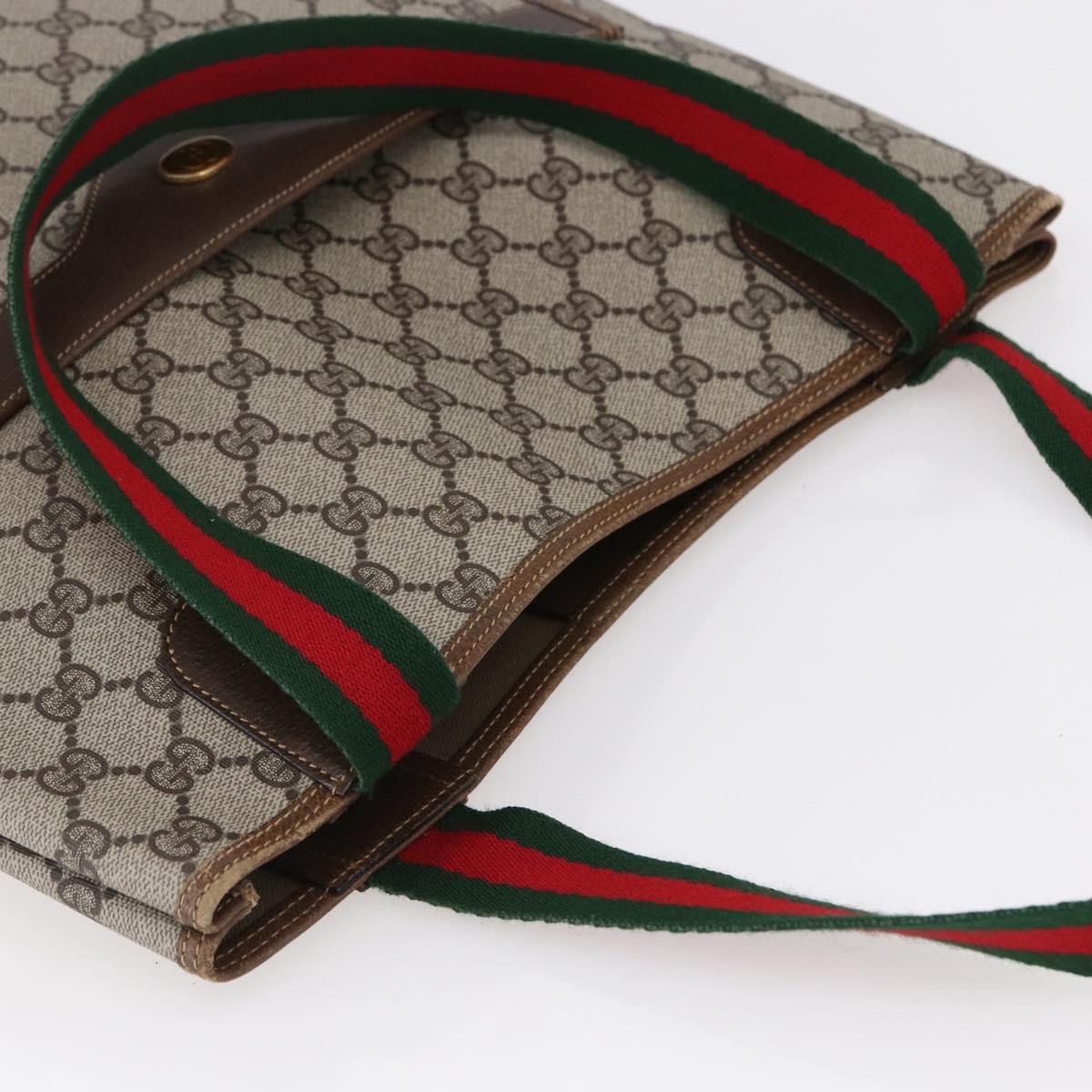 GUCCI GG Supreme Web Sherry Line Tote Bag PVC Beige Red 378 02 003 Auth BA7777