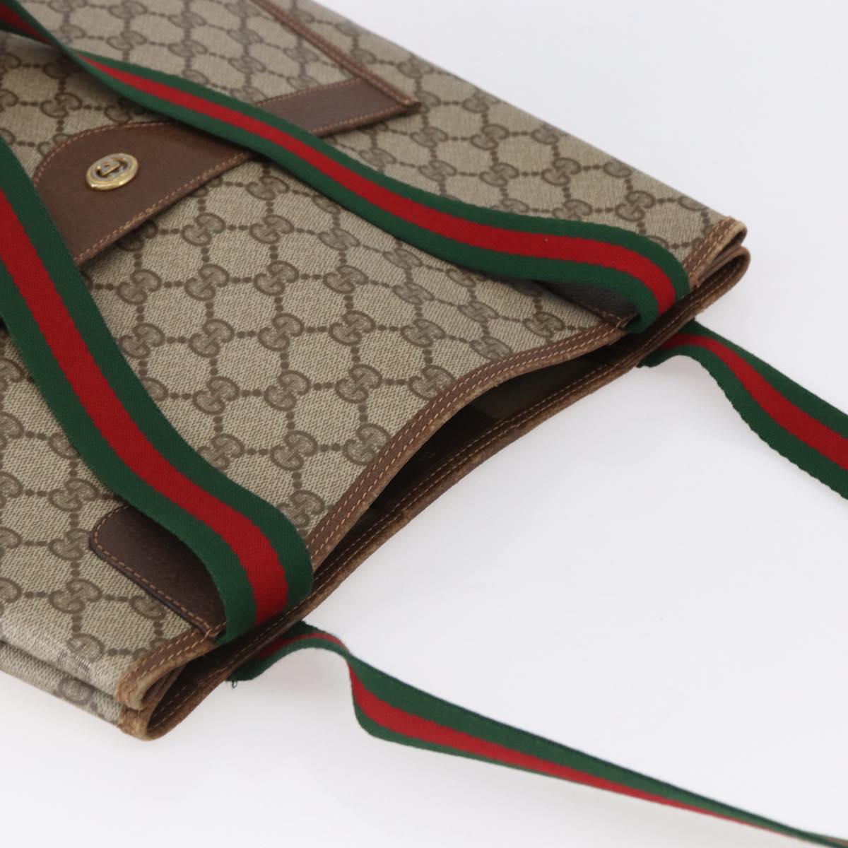 GUCCI GG Supreme Web Sherry Line Tote Bag PVC Beige Red 378 02 003 Auth BA7779
