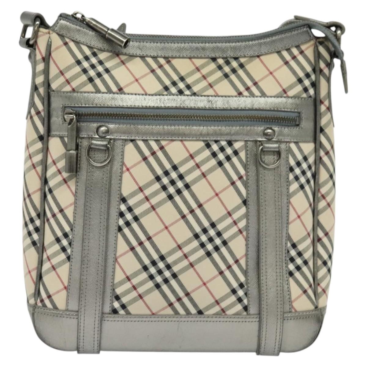 BURBERRY Nova Check Shoulder Bag Canvas Beige Silver Auth BA778