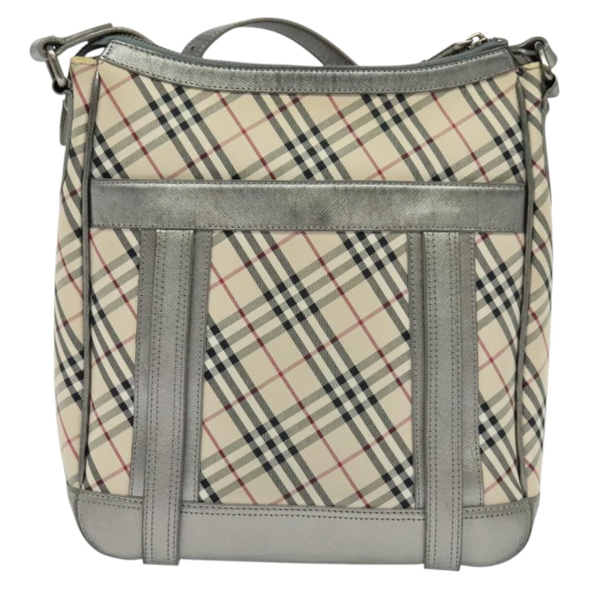 BURBERRY Nova Check Shoulder Bag Canvas Beige Silver Auth BA778