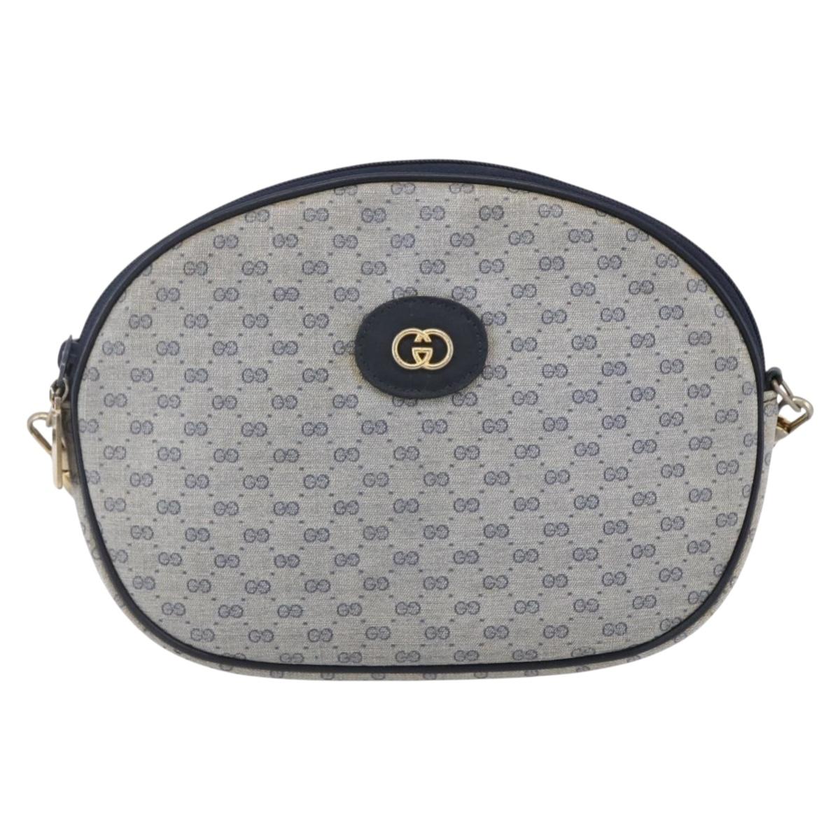GUCCI Micro GG Supreme Shoulder Bag PVC Navy Gold Auth BA7782