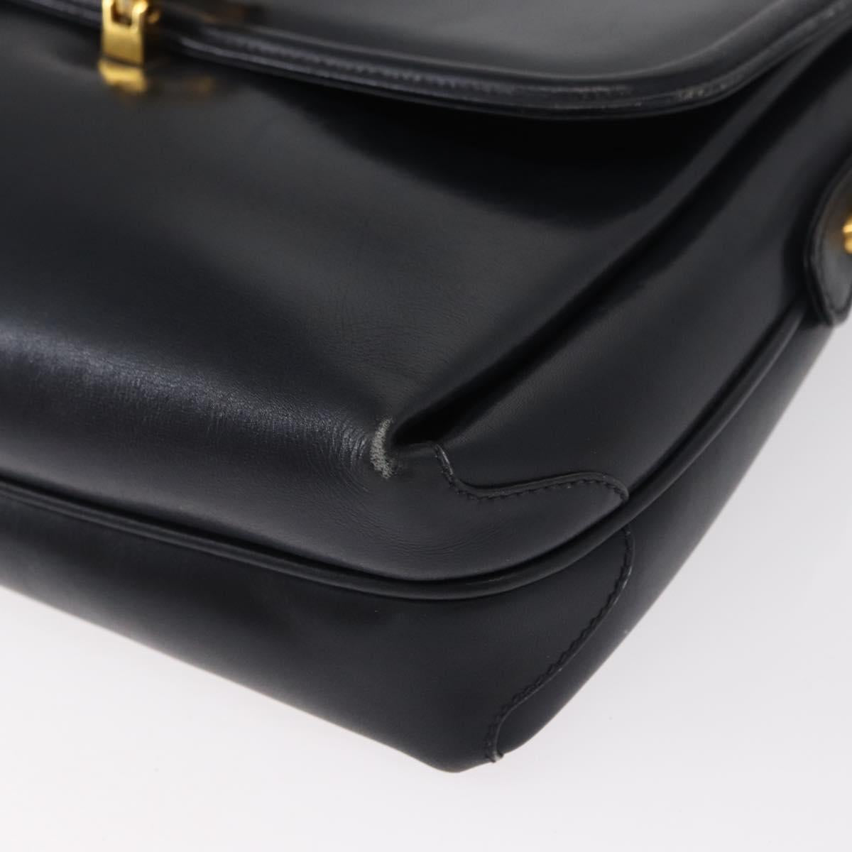 GUCCI Shoulder Bag Leather Navy Gold 406 001 2115 Auth BA7786