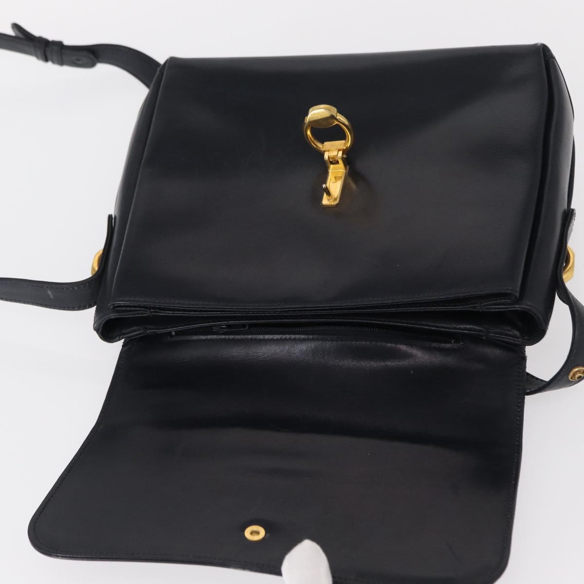 GUCCI Shoulder Bag Leather Navy Gold 406 001 2115 Auth BA7786