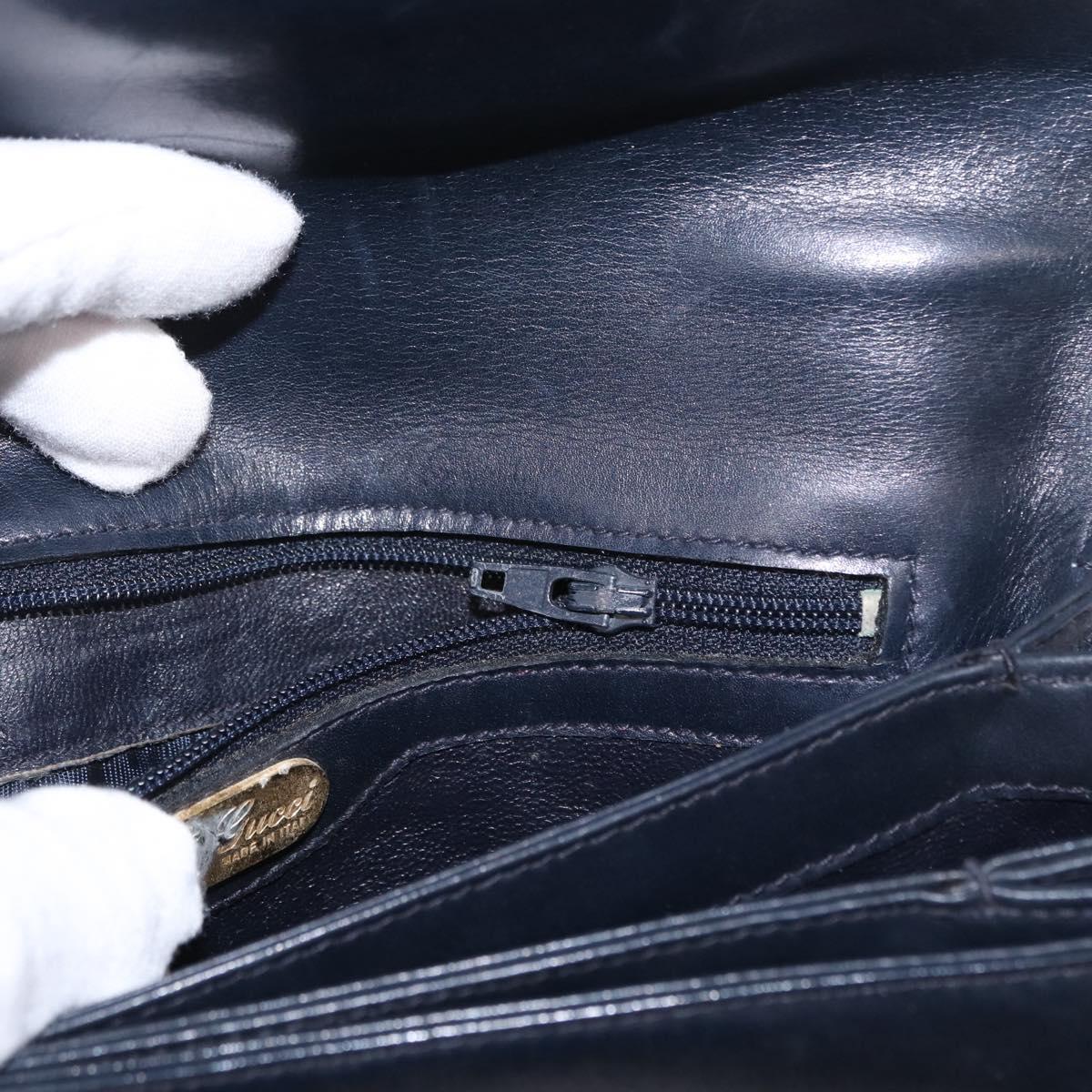 GUCCI Shoulder Bag Leather Navy Gold 406 001 2115 Auth BA7786