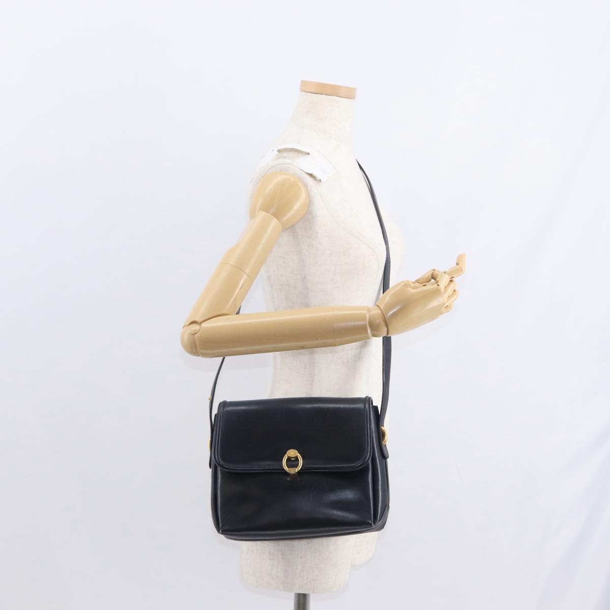 GUCCI Shoulder Bag Leather Navy Gold 406 001 2115 Auth BA7786