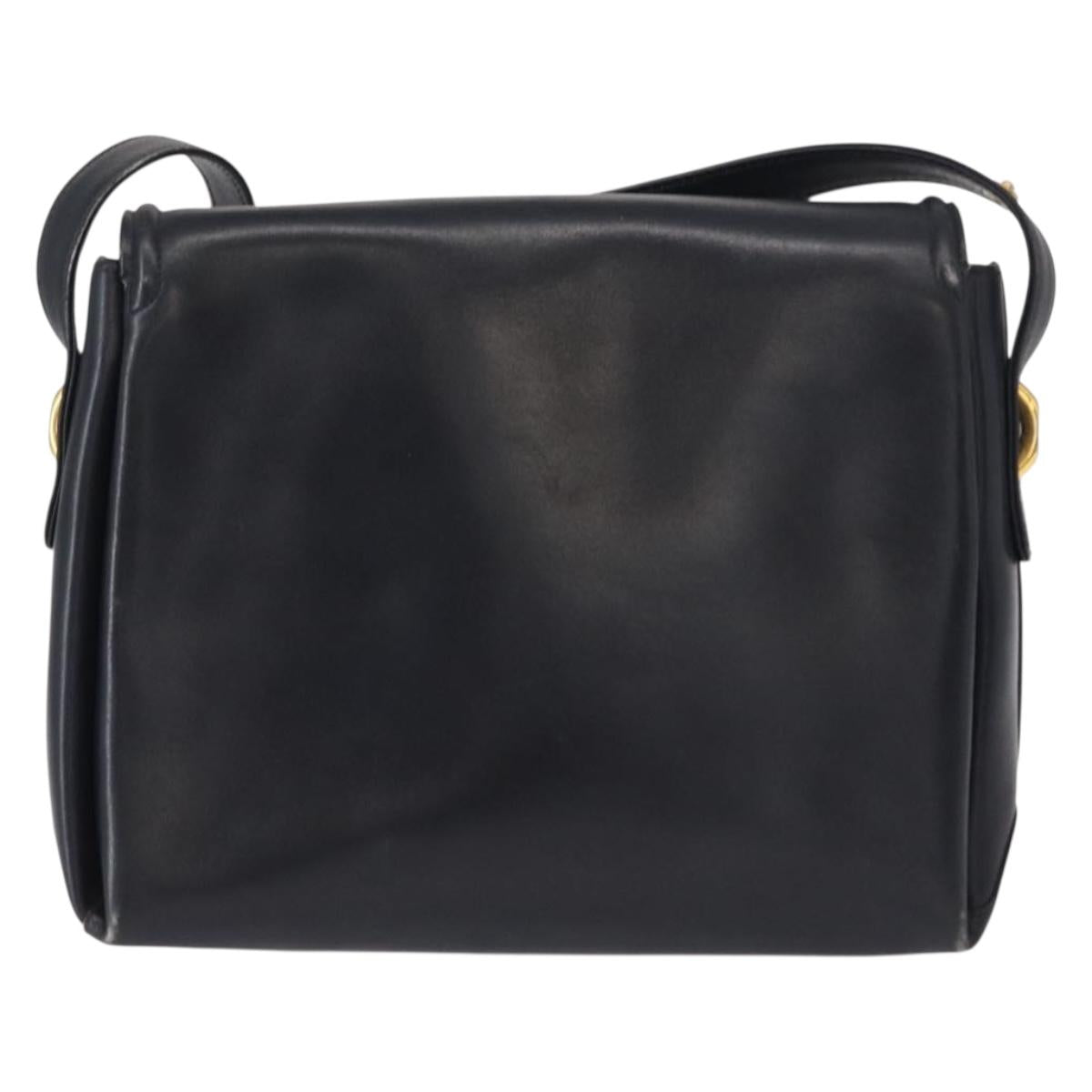 GUCCI Shoulder Bag Leather Navy Gold 406 001 2115 Auth BA7786