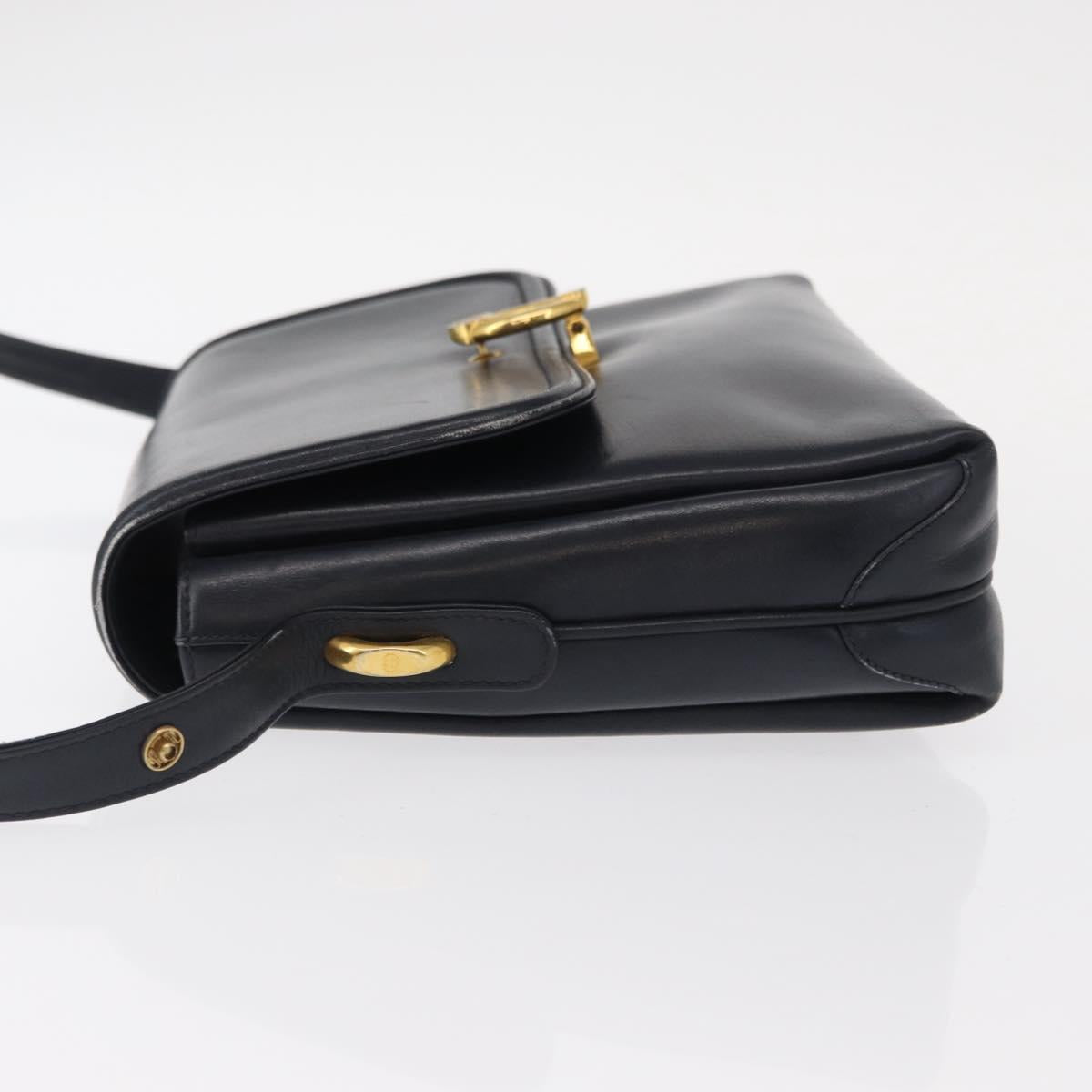 GUCCI Shoulder Bag Leather Navy Gold 406 001 2115 Auth BA7786