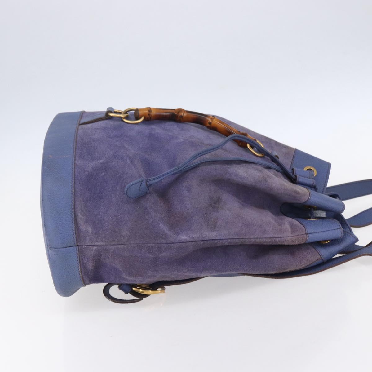 GUCCI Bamboo Backpack Suede Leather Blue Gold 003 2855 0043 0 Auth BA7788