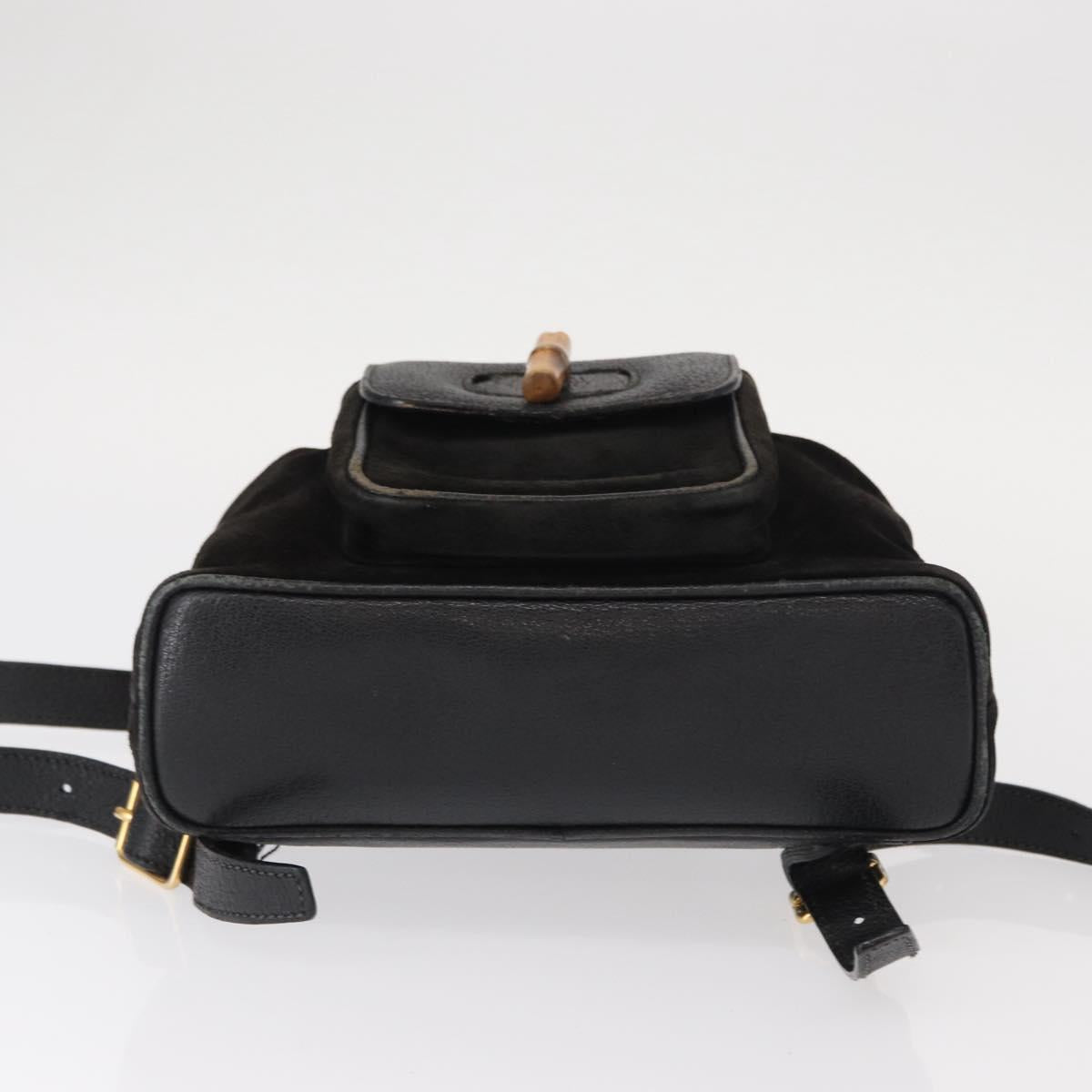 GUCCI Bamboo Backpack Suede Leather Black Gold 003 1705 0030 Auth BA7789