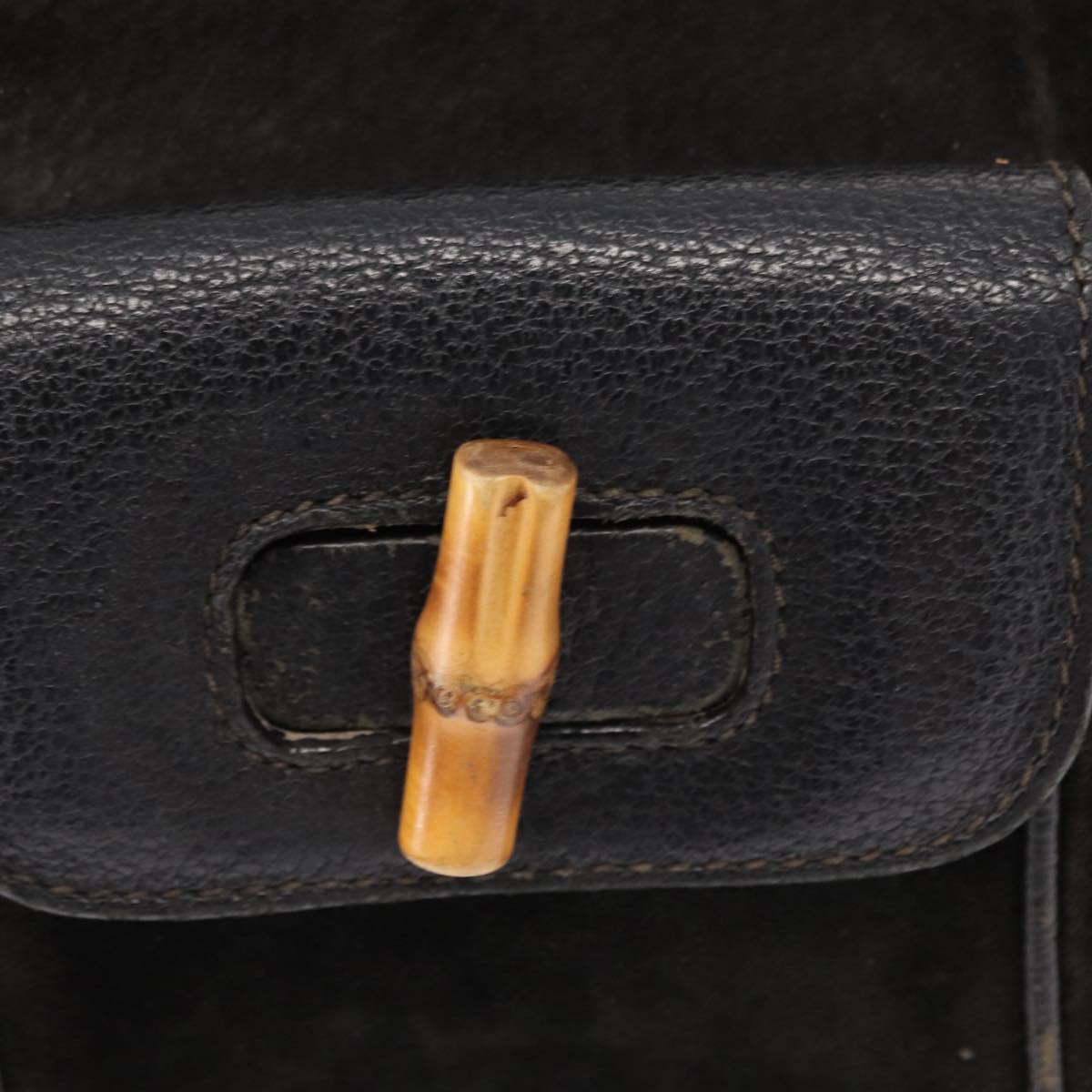 GUCCI Bamboo Backpack Suede Leather Black Gold 003 1705 0030 Auth BA7789
