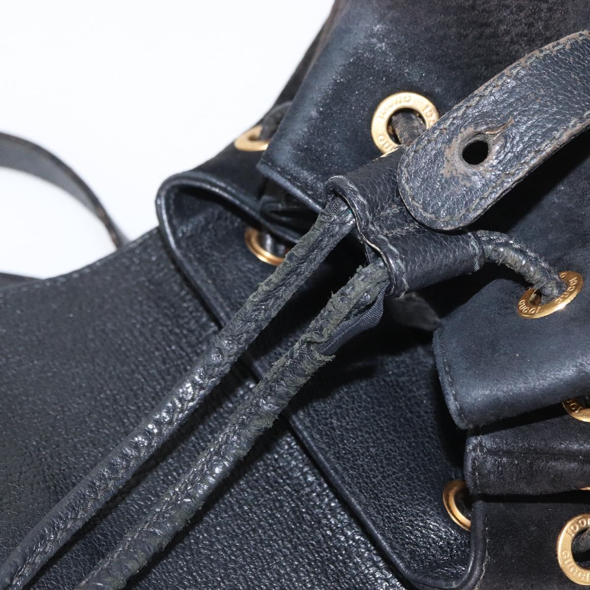 GUCCI Bamboo Backpack Suede Leather Black Gold 003 1705 0030 Auth BA7789