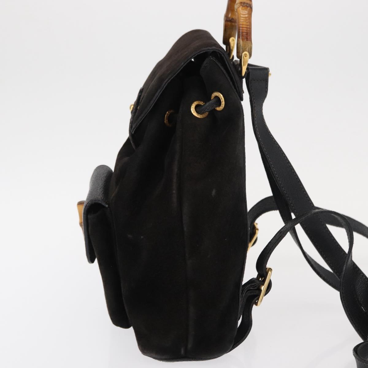 GUCCI Bamboo Backpack Suede Leather Black Gold 003 1705 0030 Auth BA7789
