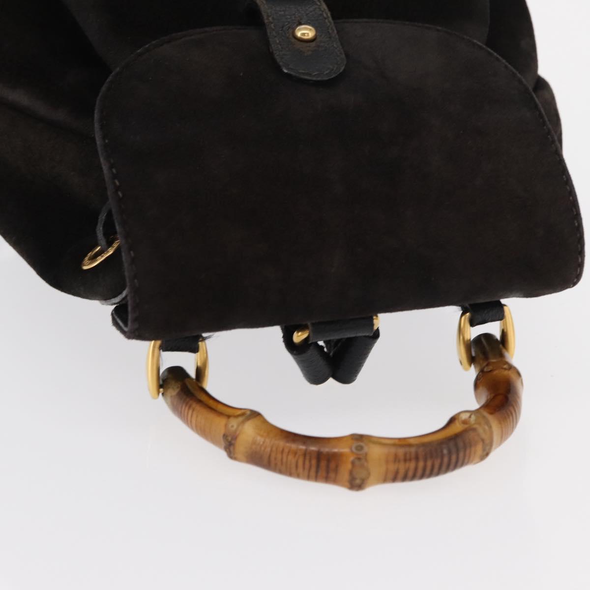 GUCCI Bamboo Backpack Suede Leather Black Gold 003 1705 0030 Auth BA7789