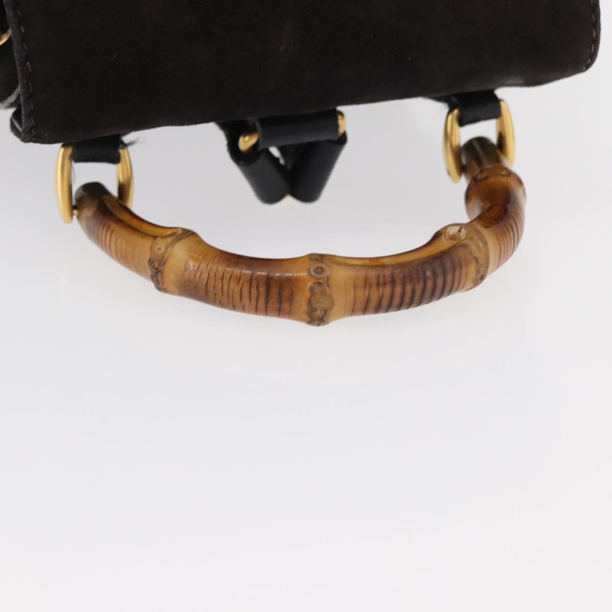 GUCCI Bamboo Backpack Suede Leather Black Gold 003 1705 0030 Auth BA7789
