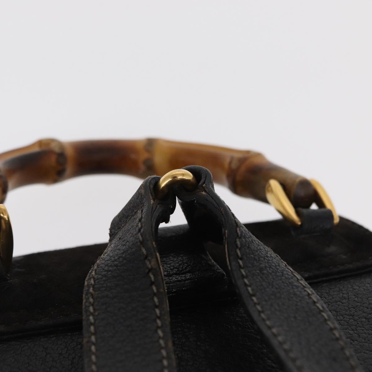 GUCCI Bamboo Backpack Suede Leather Black Gold 003 1705 0030 Auth BA7789