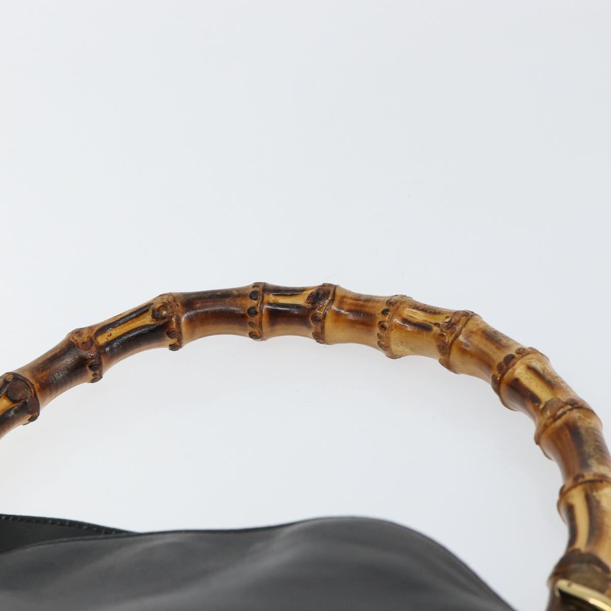 GUCCI Bamboo Hand Bag Leather Black Gold 001 0166 1638 Auth BA7790