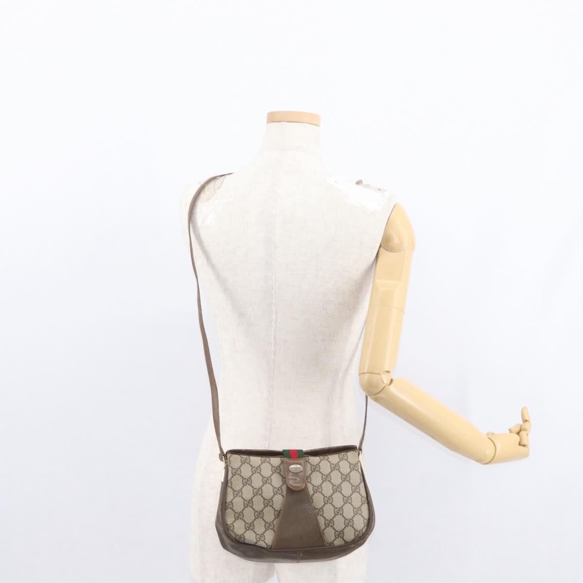 GUCCI GG Supreme Web Sherry Line Bag PVC Beige Gold 72 02 024 Auth BA7793