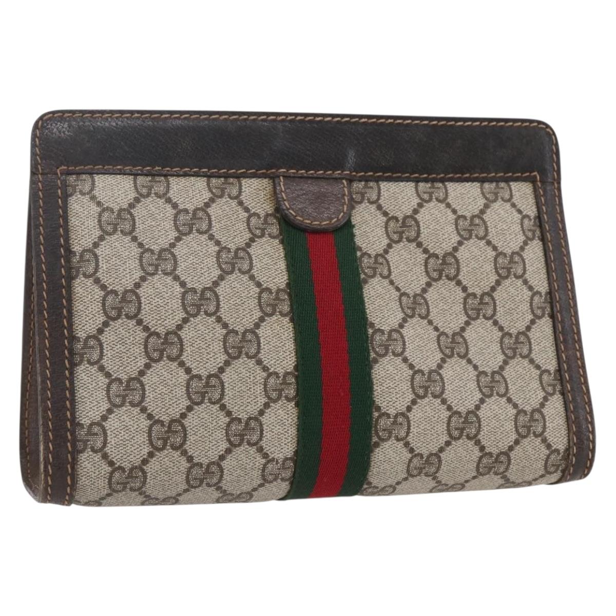 GUCCI GG Supreme Web Sherry Line Bag PVC Beige Gold 41 014 2125 23 Auth BA7795