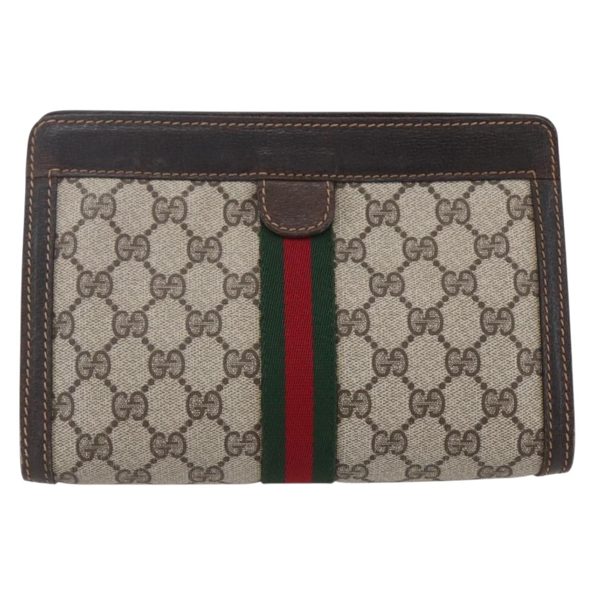 GUCCI GG Supreme Web Sherry Line Bag PVC Beige Gold 41 014 2125 23 Auth BA7795