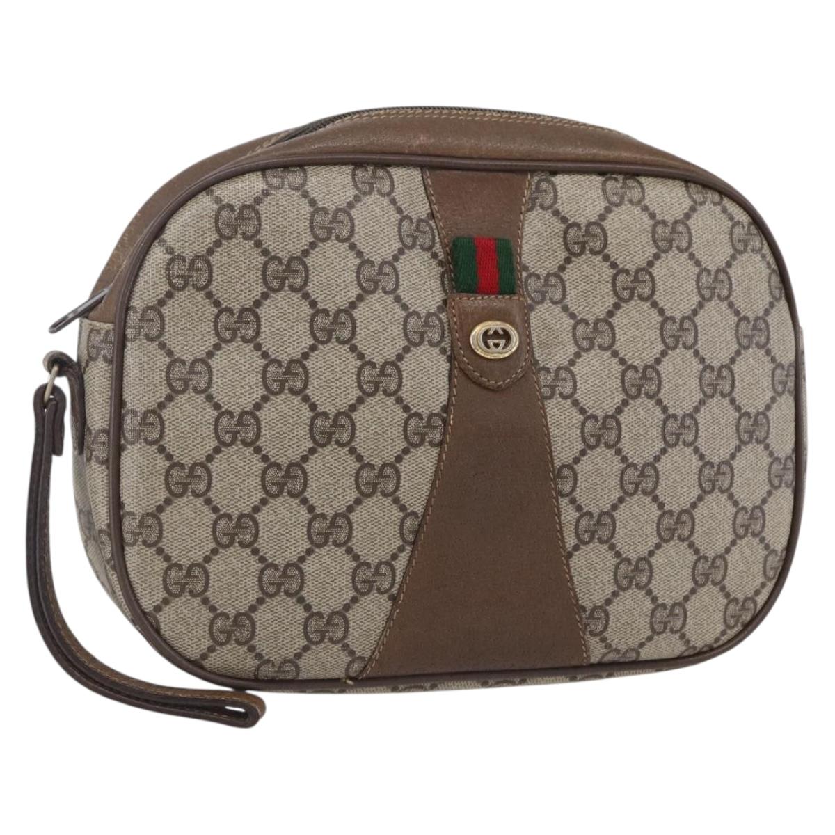 GUCCI GG Supreme Web Sherry Line Bag PVC Beige Gold Red 89 01 034 Auth BA7796