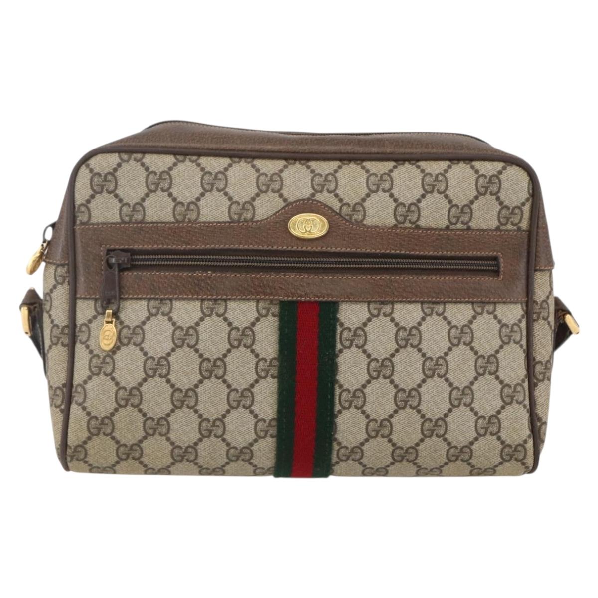 GUCCI GG Supreme Web Sherry Line Bag PVC Beige Gold 14 02 005 Auth BA7798