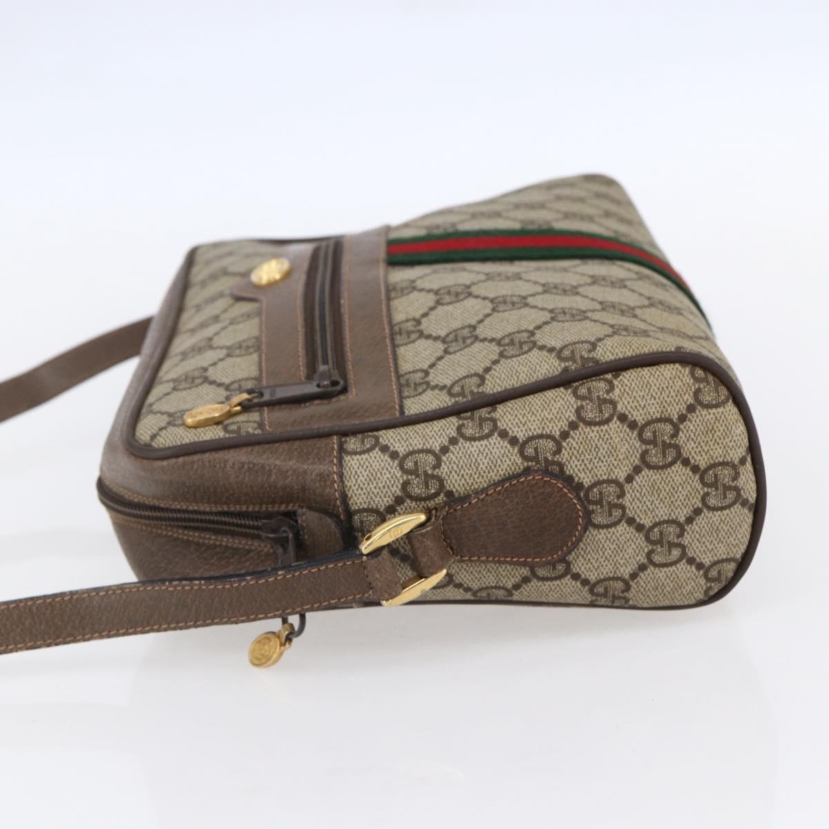 GUCCI GG Supreme Web Sherry Line Bag PVC Beige Gold 14 02 005 Auth BA7798