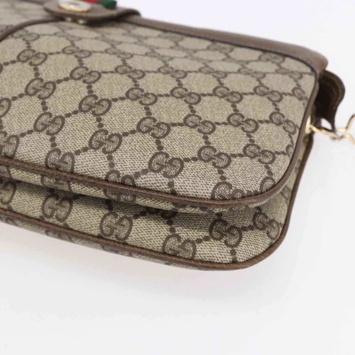 GUCCI GG Supreme Web Sherry Line Bag PVC Beige Gold Red 904 02 043 Auth BA7799