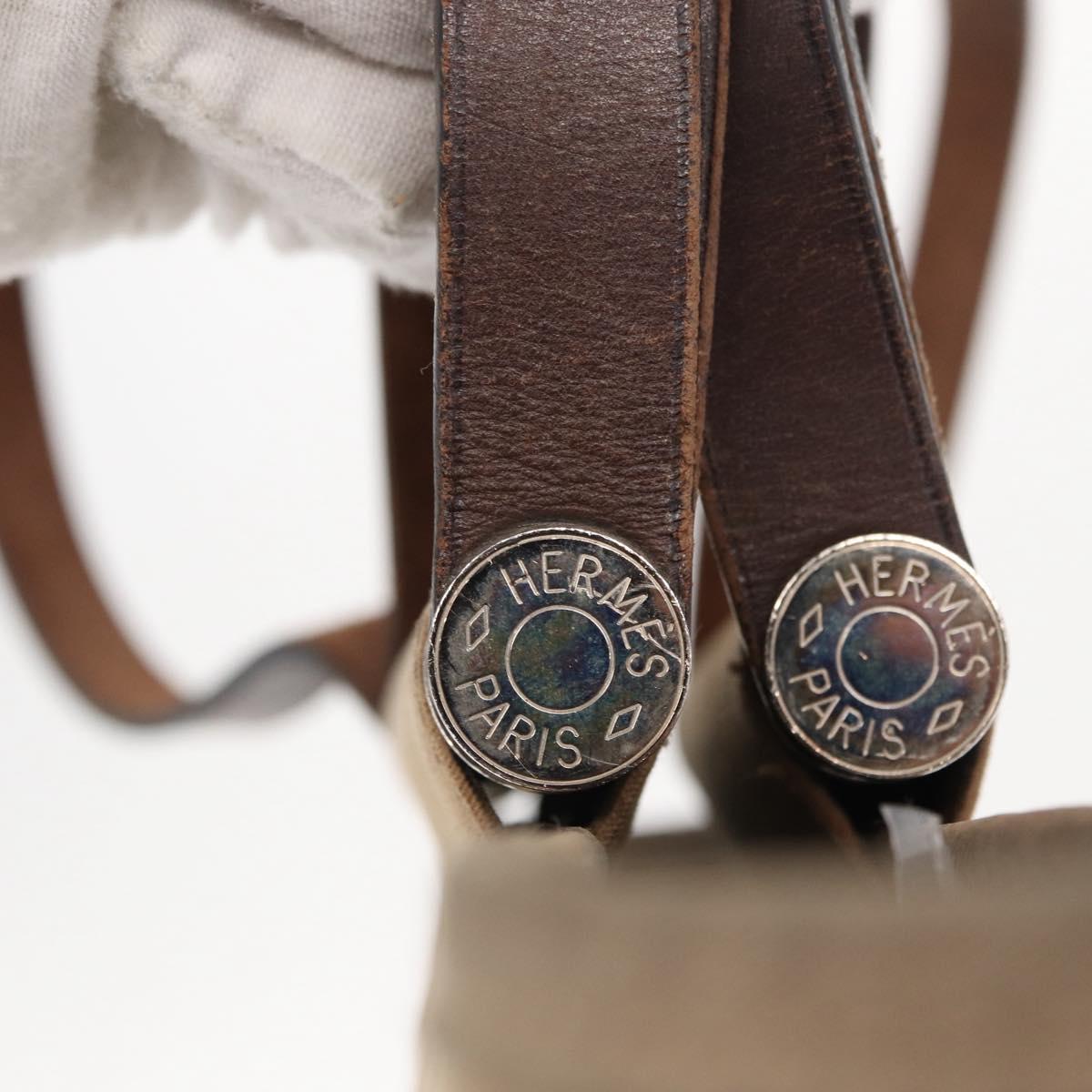 HERMES Cavac Elan PM Hand Bag Canvas Beige Silver Auth BA7802