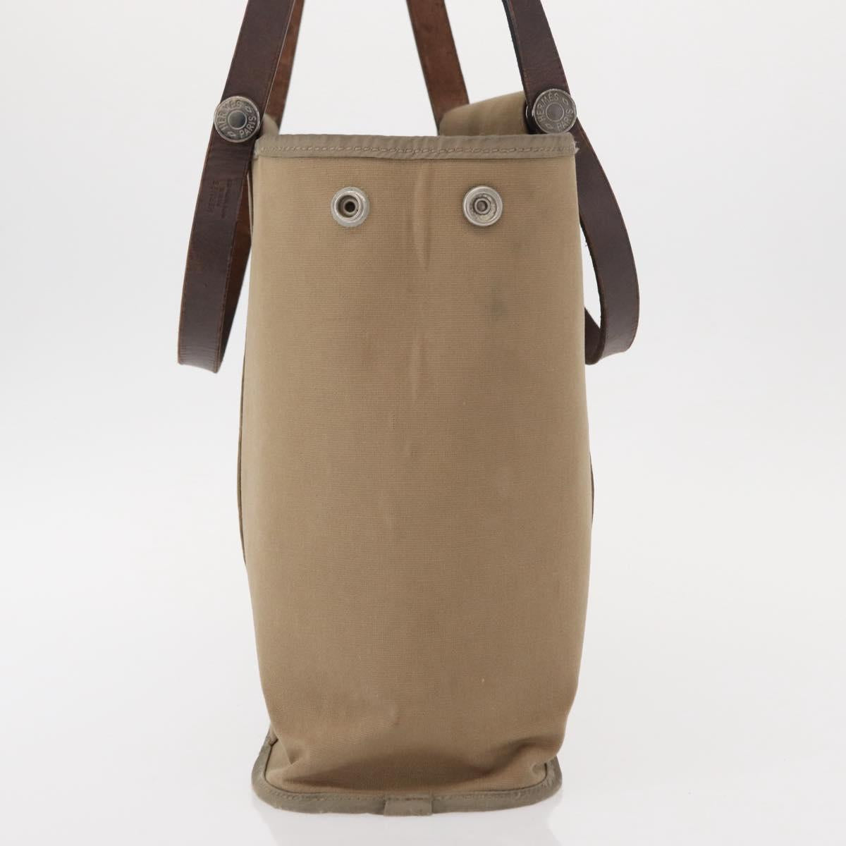 HERMES Cavac Elan PM Hand Bag Canvas Beige Silver Auth BA7802