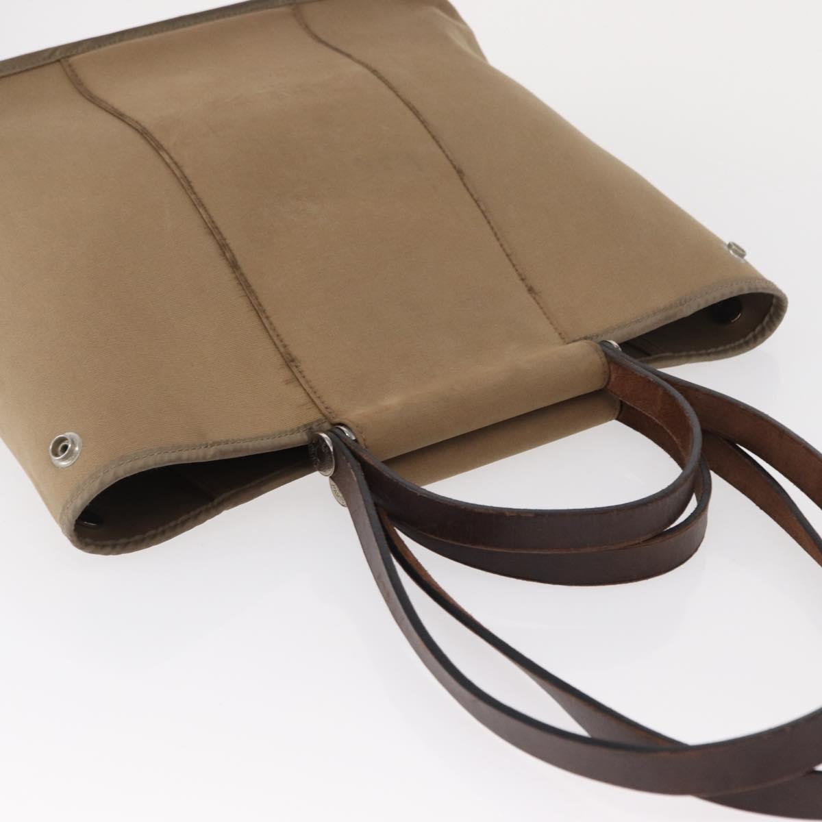 HERMES Cavac Elan PM Hand Bag Canvas Beige Silver Auth BA7802