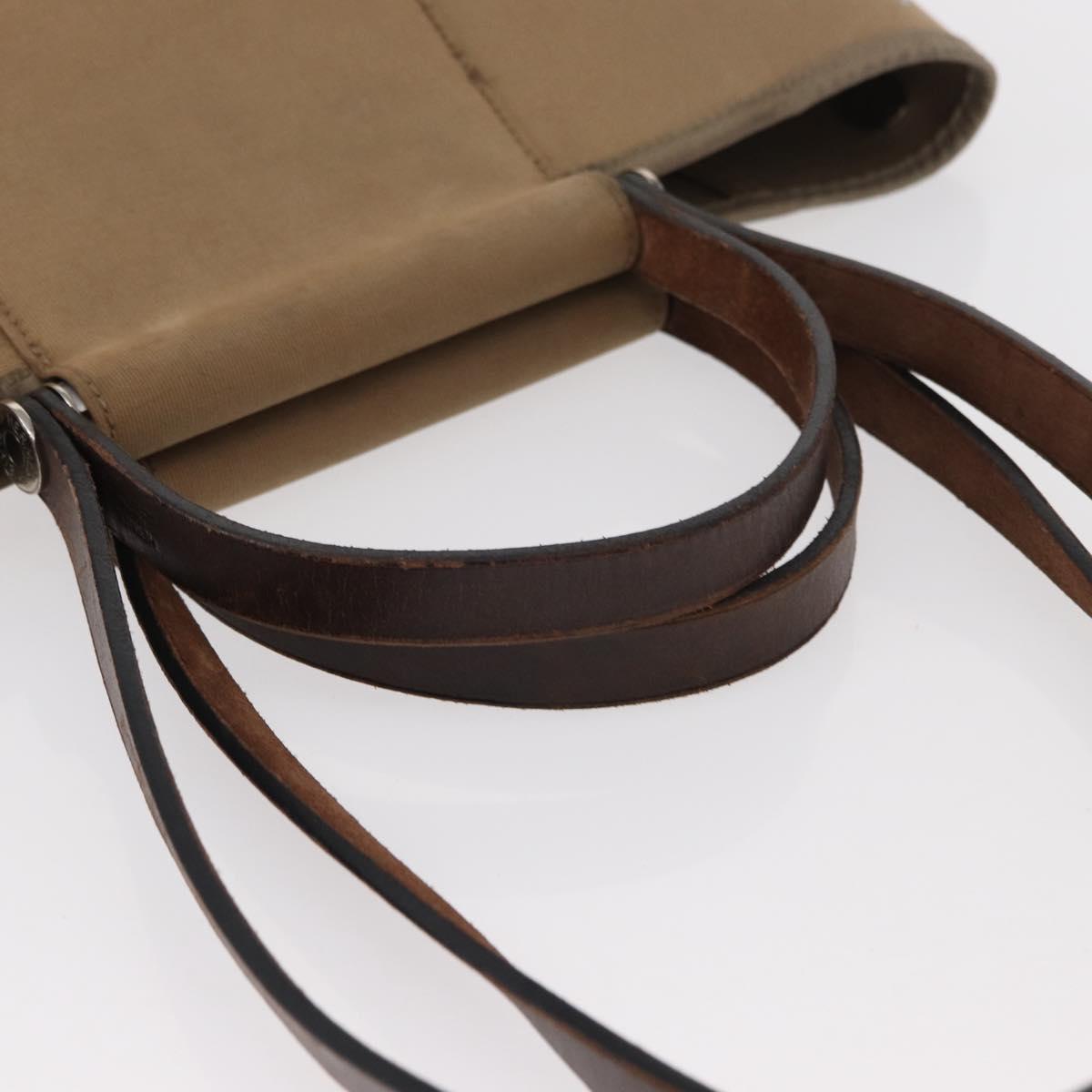 HERMES Cavac Elan PM Hand Bag Canvas Beige Silver Auth BA7802