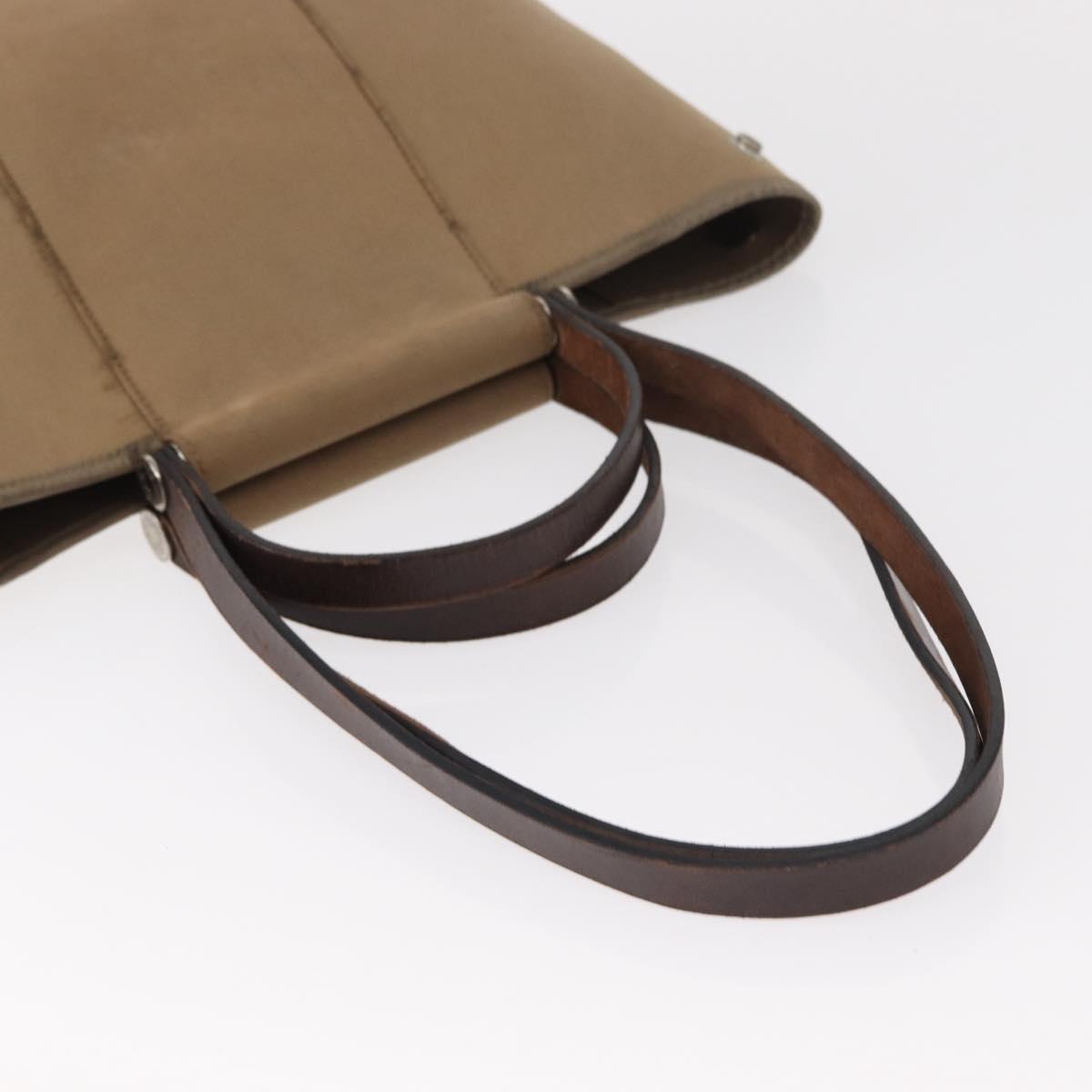 HERMES Cavac Elan PM Hand Bag Canvas Beige Silver Auth BA7802