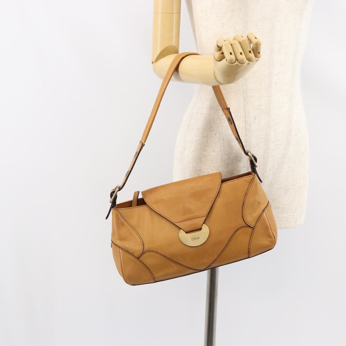 Chloe Shoulder Bag Leather Brown Gold Auth BA7803